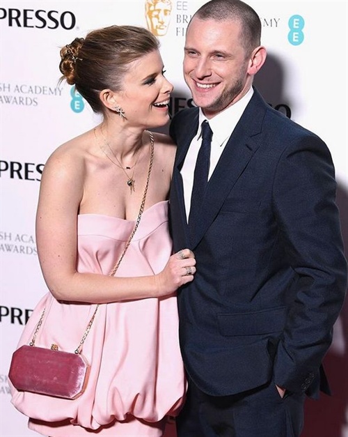 Kate Mara and Jamie Bell at the BAFTAs Nominees Party tonight in London! She is wearing Valentino.