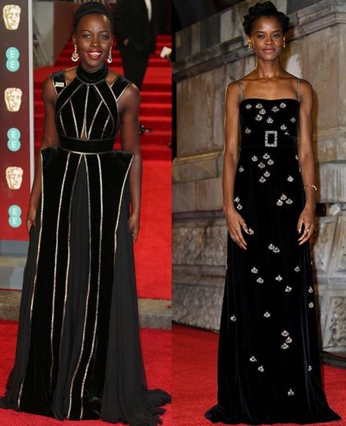 Lupita Nyongo in Elie Saab Couture and Letitia Wright in Gucci