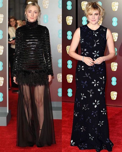 Saoirse Ronan in Chanel, Greta Gerwig in Jonathan Cohen