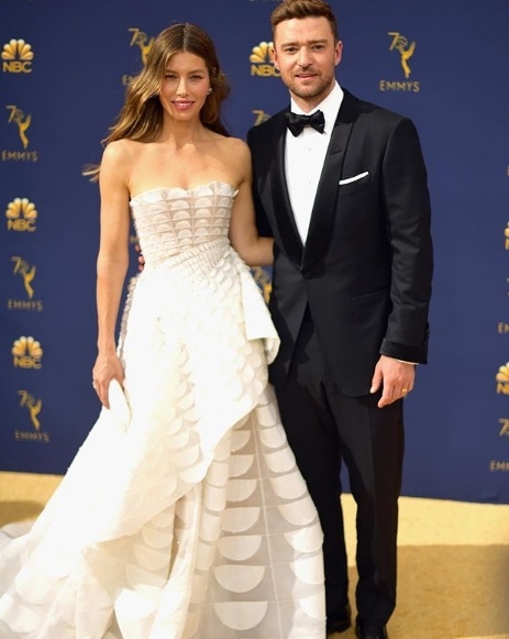 Jessica Biel in Ralph And Russo mit Justin Timberlake