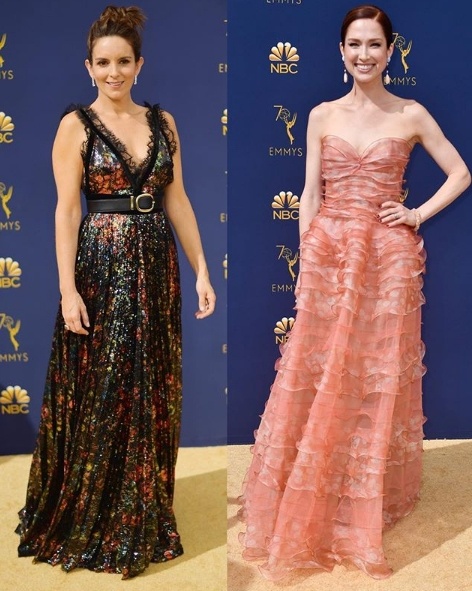 Tina Fey in Elie Saab, Ellie Kemper in J Mendel